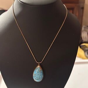 SOUTHERN NATIVE STYLE TURQUOISE Teardrop Half Bezel Pendant 18” Chain